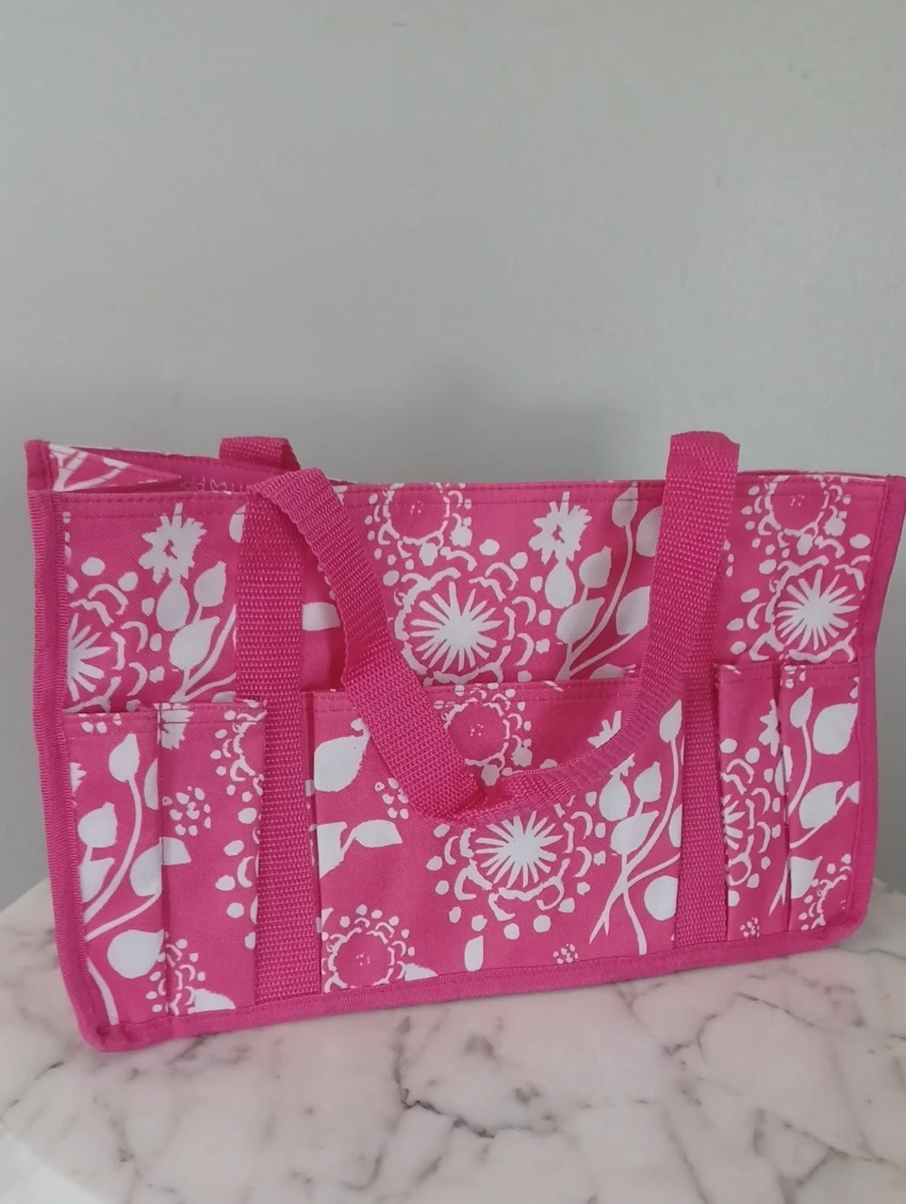 Thirty-One Pink and White Floral Tote Bag URU Keep It Caddy 6